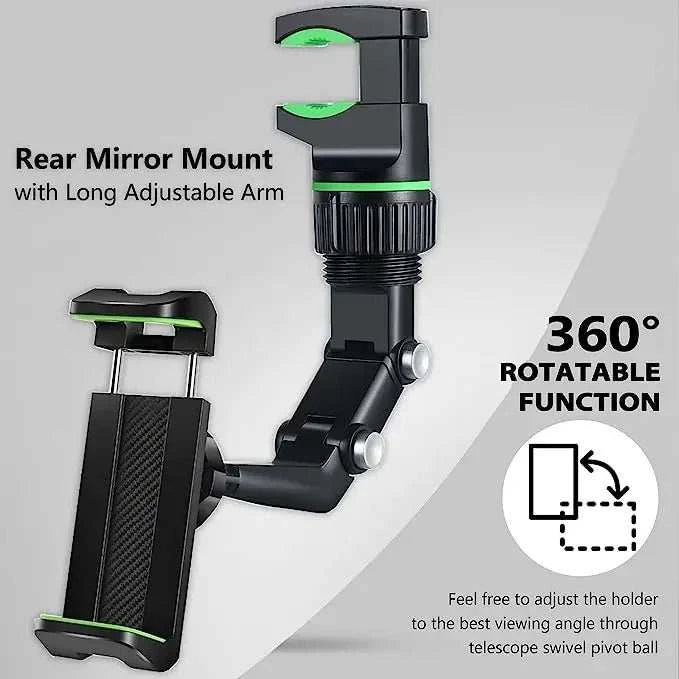 360° Rotatable & Retractable Rearview Mirror Phone Holder | Multifunctional Car Mount for All Vehicles